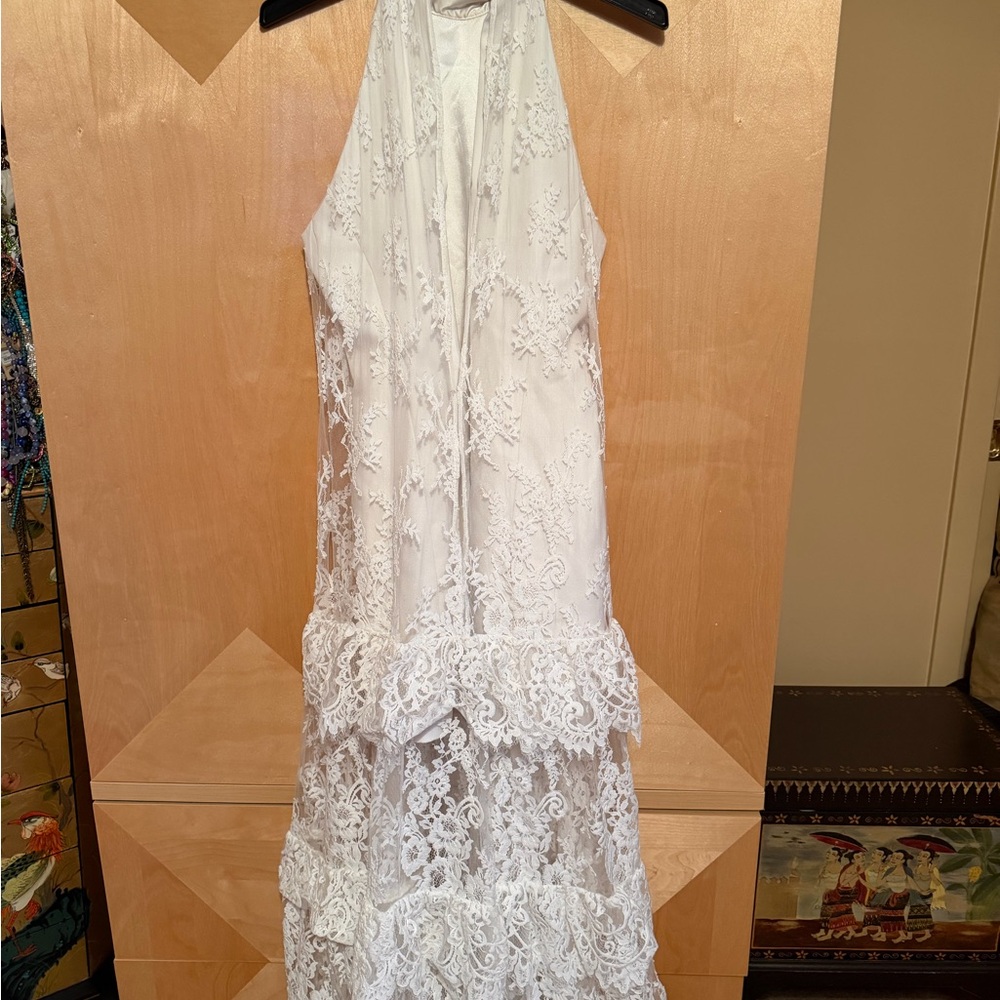 BHLDN White Lace Halter Tiered Maxi Dress - Picture 5 of 8